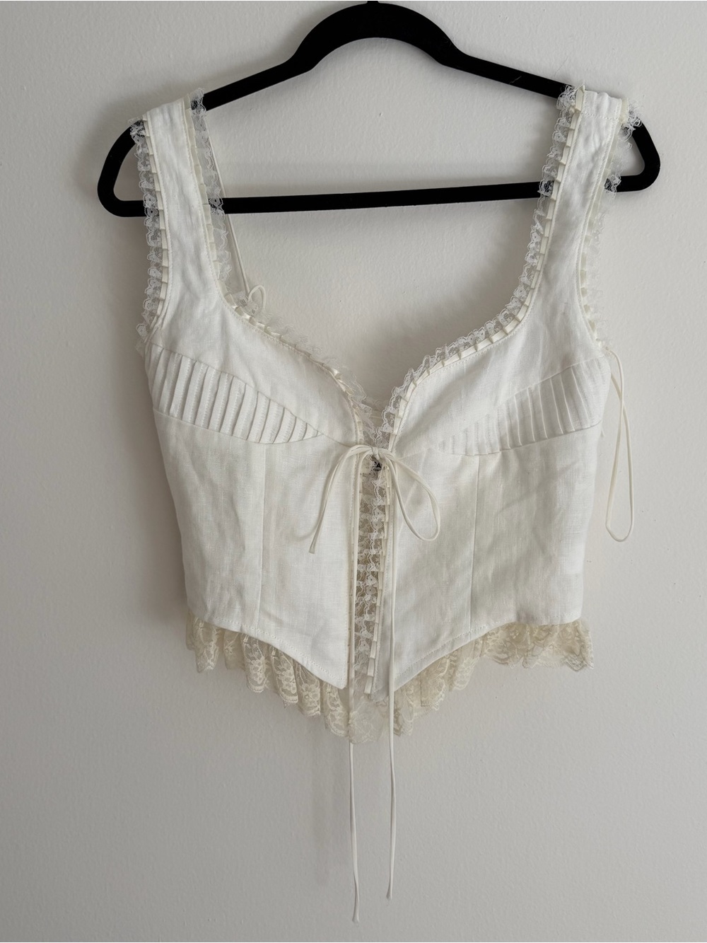 Fait Par Foutch Ivory Lace-Trim Corset Tank Top Blouse